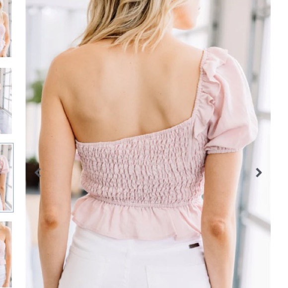 One Shoulder Pink Smock Top - Picture 3 of 4